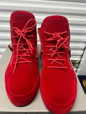 Giuseppe Zanotti Red Suede High-Top Sneakers with Side Zippers